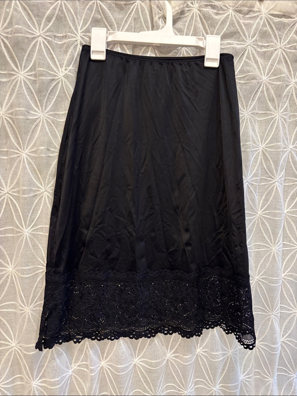 Vanity Fair Black Midi Slip Skirt with Lace Hem